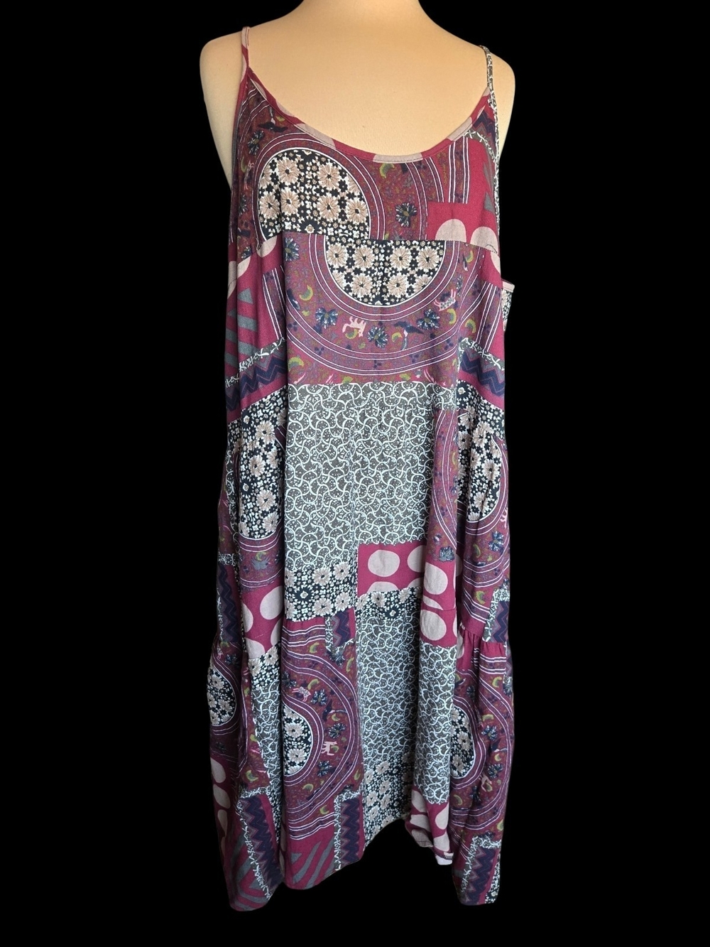 Boho Patchwork Midi Slip Dress in Plum & Ivory Sz 5x